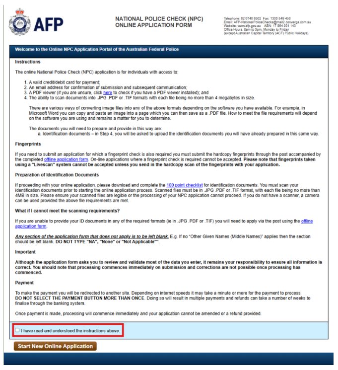 Hướng dẫn điền và nộp đơn Police check trực tuyến AFP