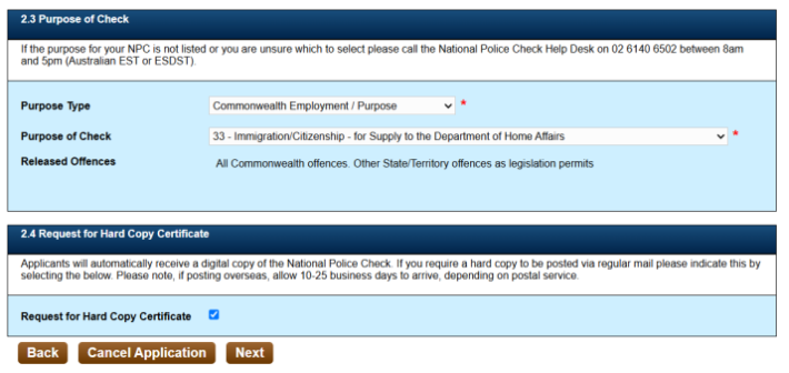 Hướng dẫn điền và nộp đơn Police check trực tuyến AFP bước 3-2