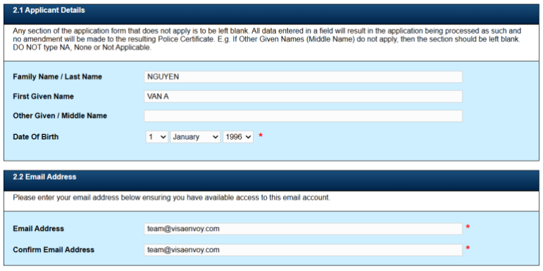 Hướng dẫn điền và nộp đơn Police check trực tuyến AFP bước 3